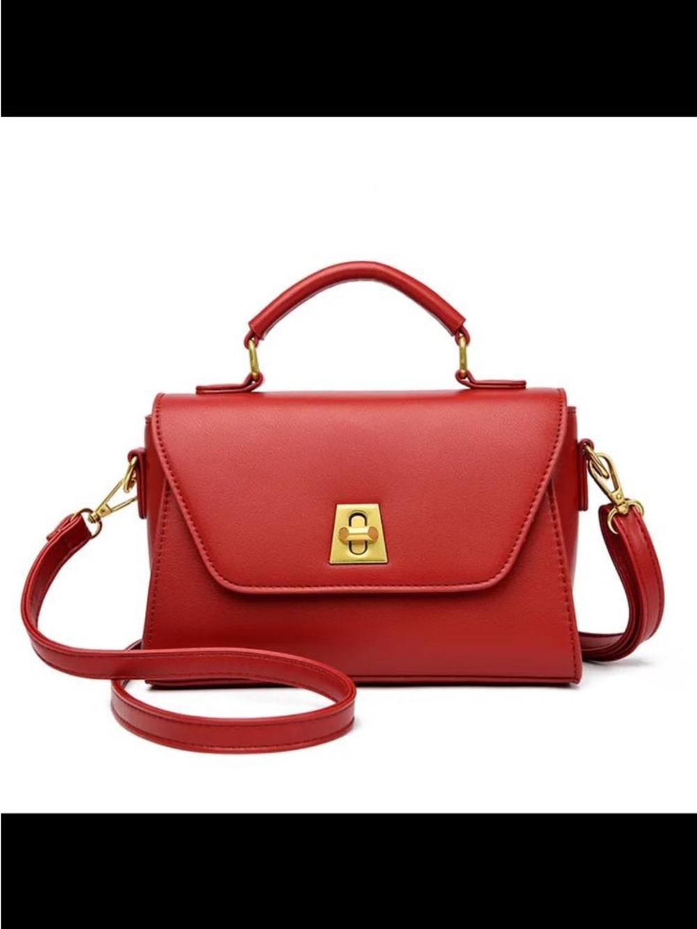 Red Top-Handle Crossbody Bag with Gold Hardware